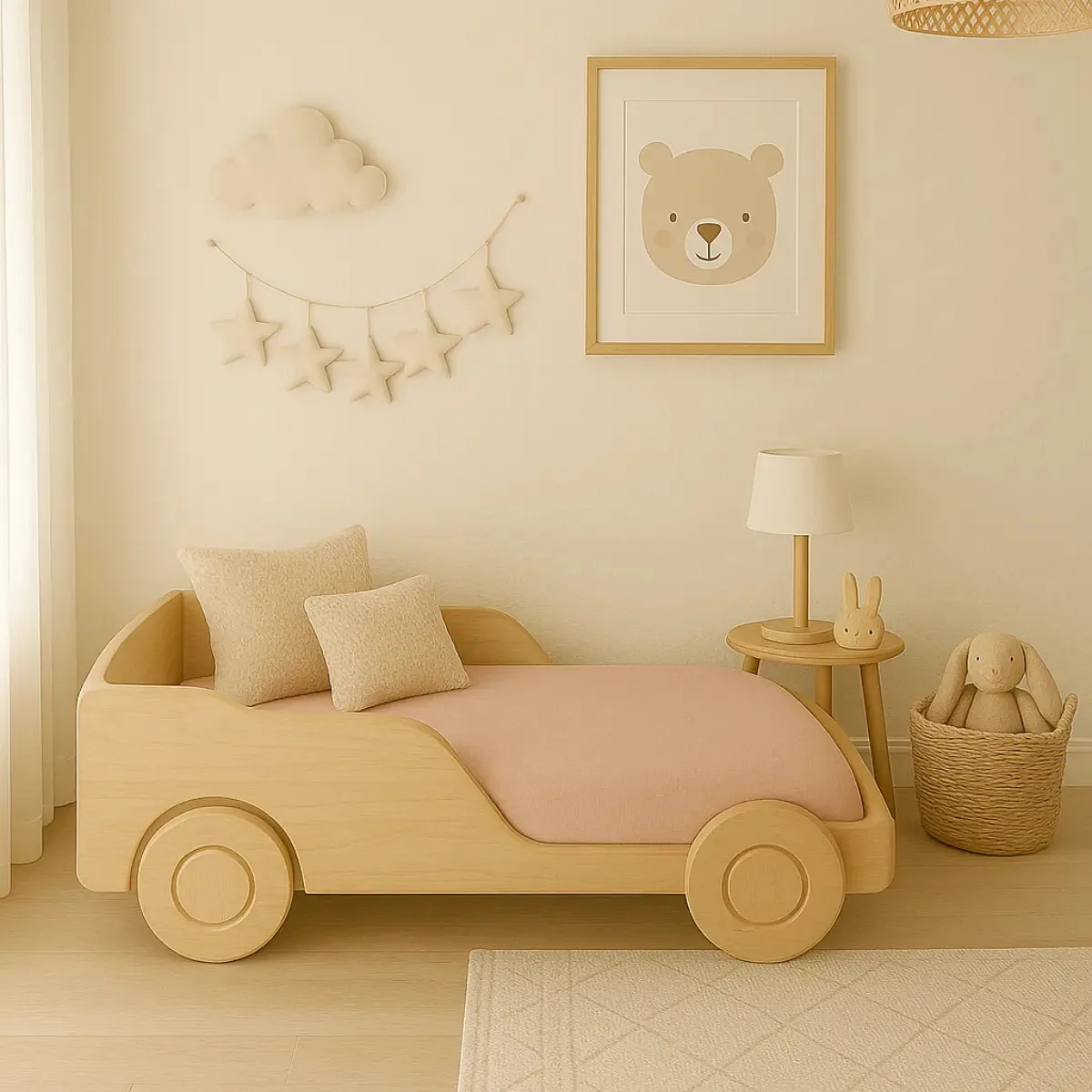 Lençol Mini Cama Montessoriana Ingrid Bordados Percal 200 Fios Rosê