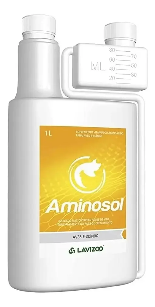Aminosol Lavizoo Suplemento Aves Suínos Líquido 1L Aminoácidos Vitaminas