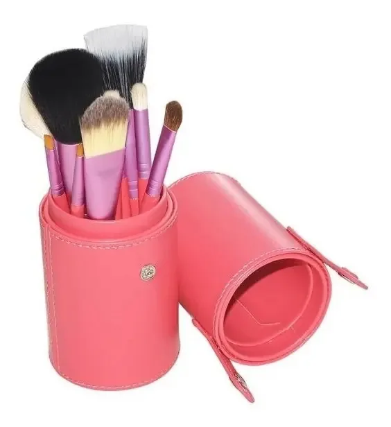 Kit 12 Pincéis De Maquiagem Profissional Com Estojo Rosa