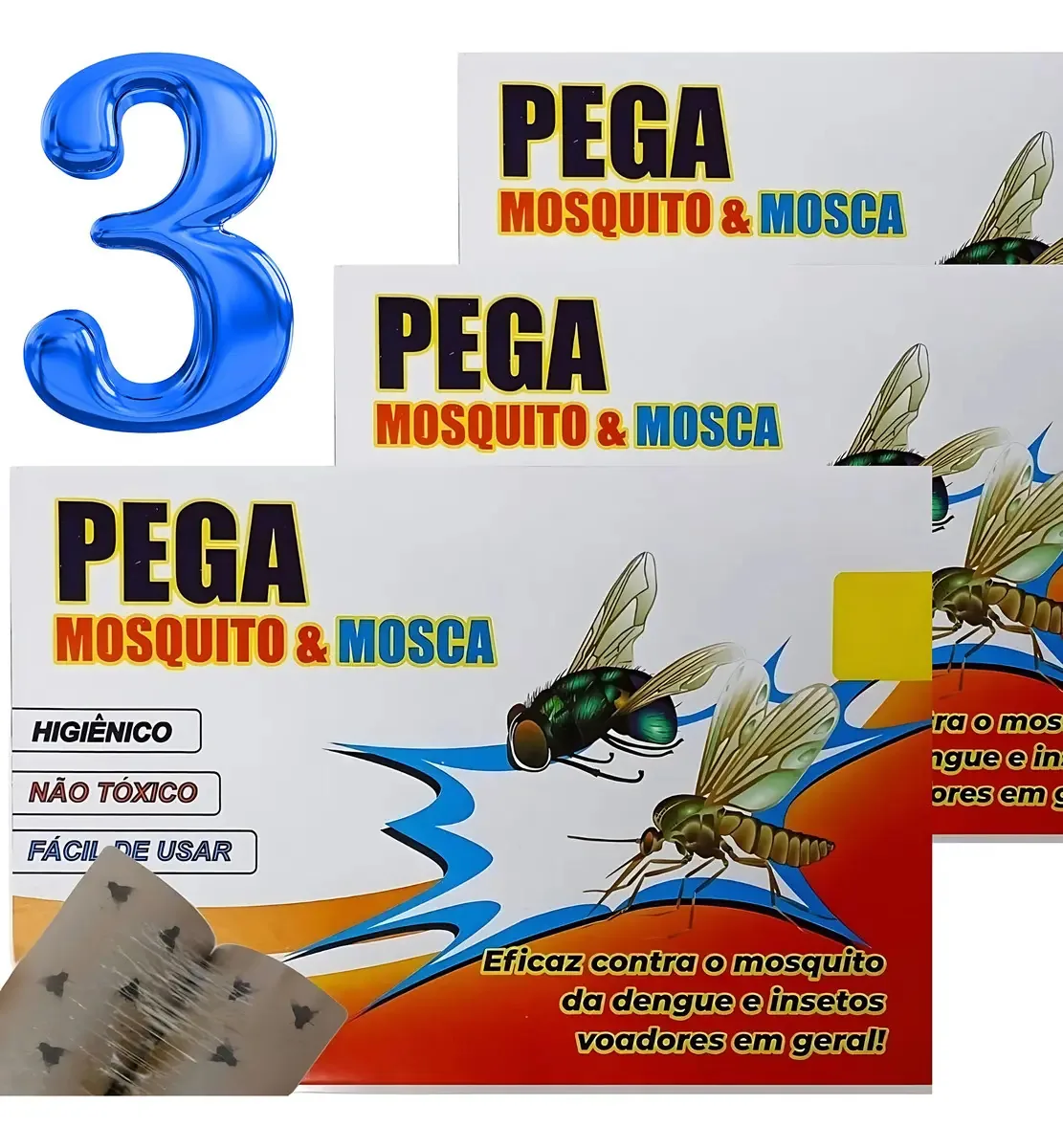 3 Armadilha Cola Pega Mosca Adesivo Isca P/ Insetos E Pragas