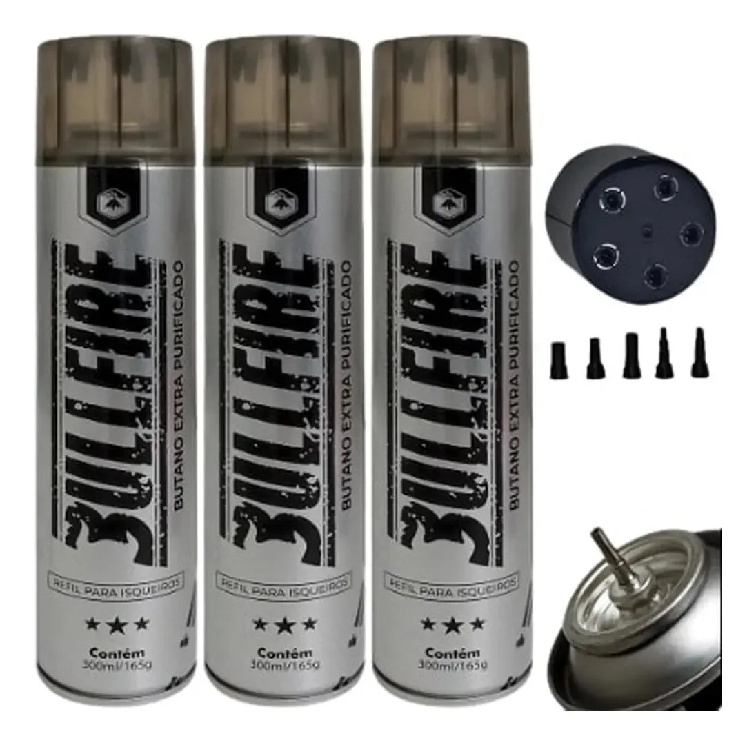 Gás Butano Volcano Bullfire 300ml Kit 3 Unidades Para Isqueiro