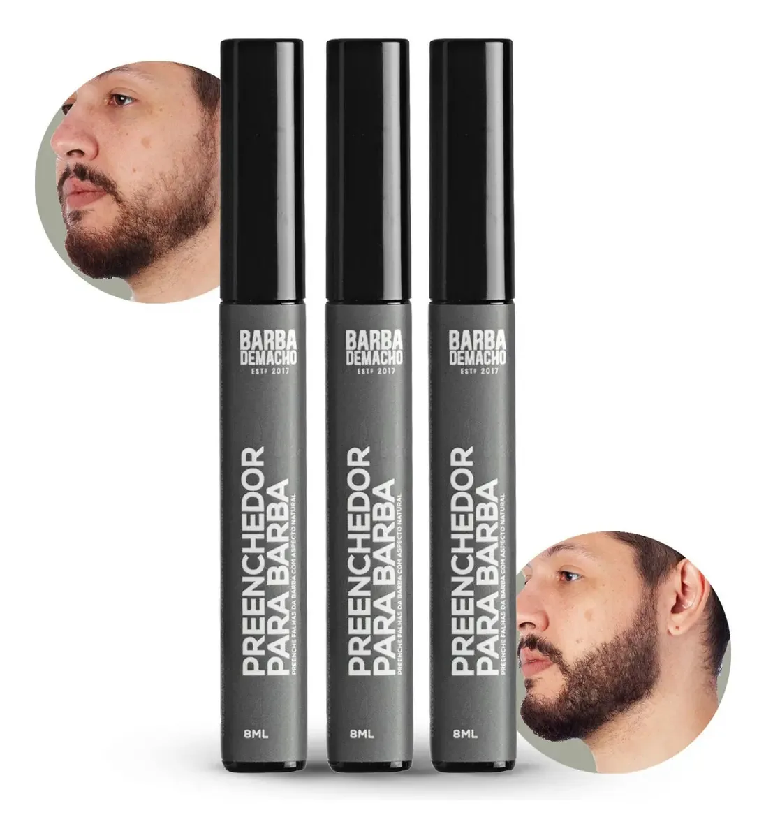 Kit Pincel Preenchedor Para Barba Cobri Falhas 8ml - 3 Unid Cor Preto