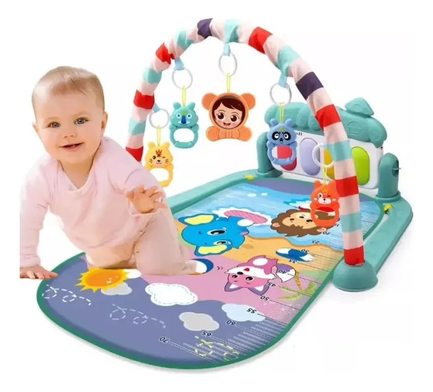 Baby Gym Musical, Academia de atividades para bebês com piano e brinquedos, tapete musical com jogos (verde1)