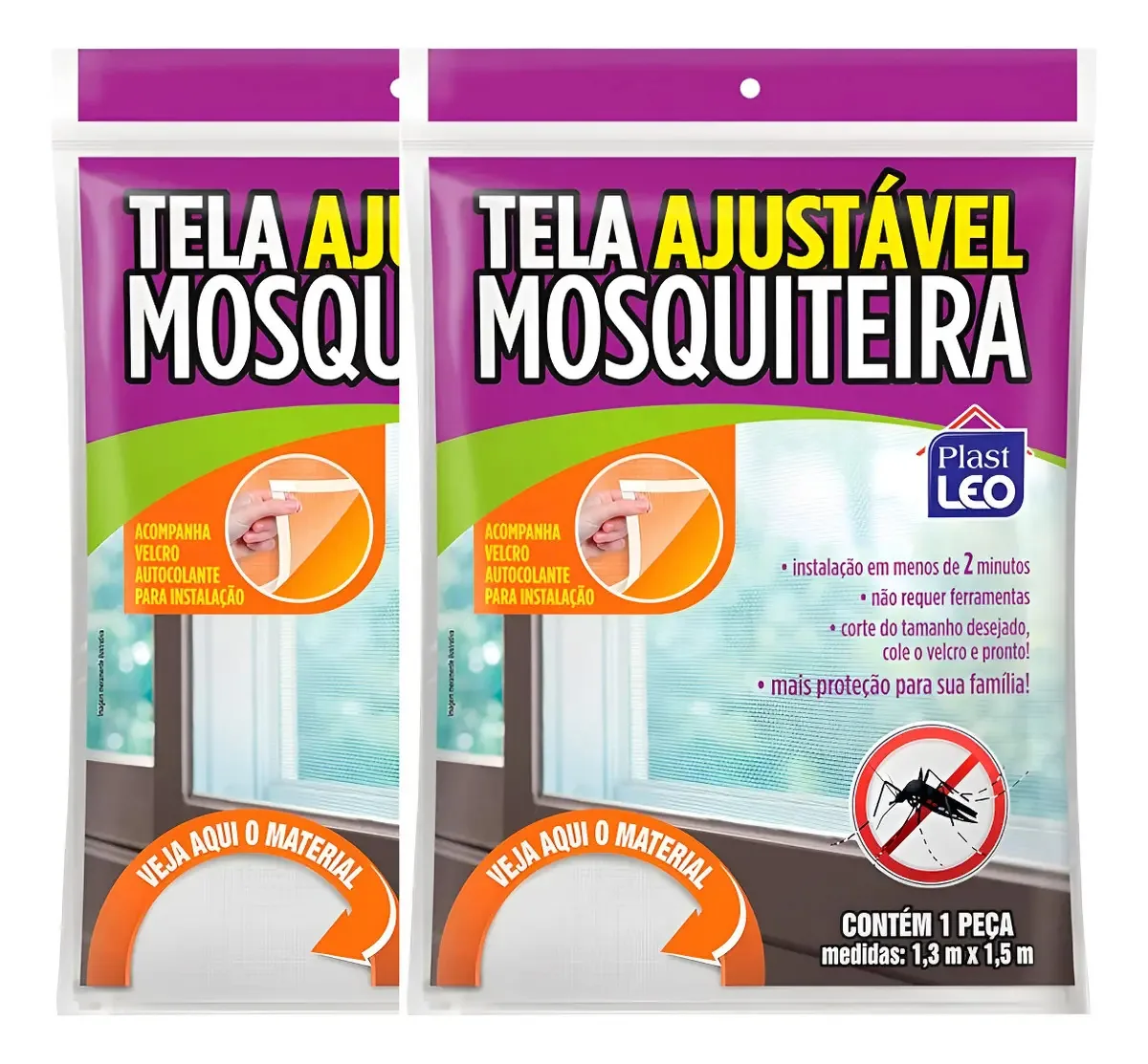 Kit 2 Telas Mosquiteiras Janela Branco 130x150cm Anti-inseto Removível
