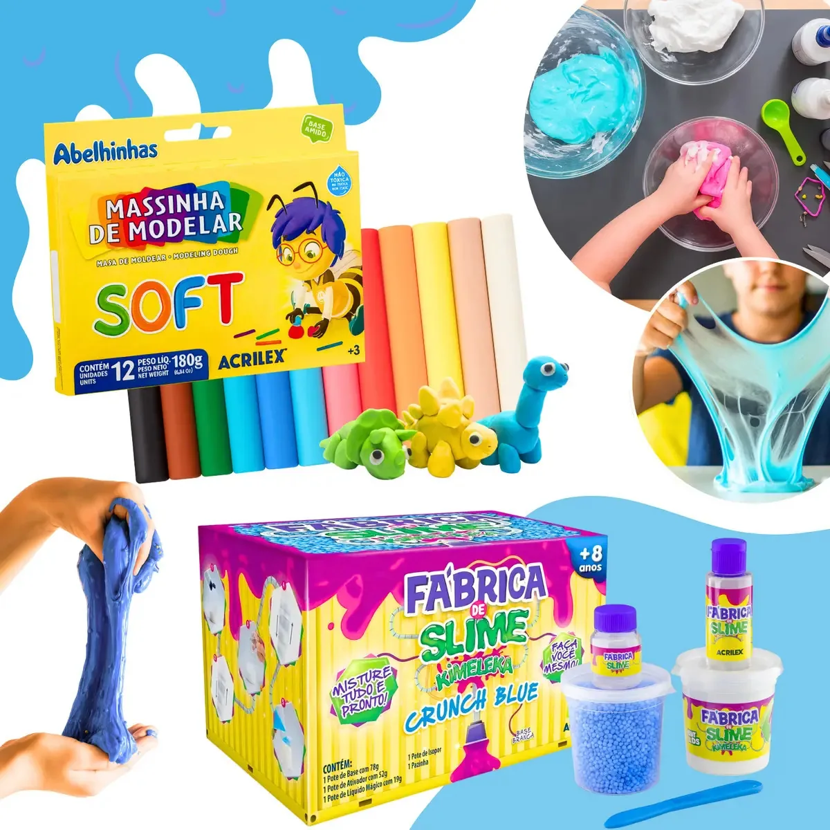 Kit De Fazer Slime Fábrica Kimeleka Azul + 12 Massinhas De Modelar Clube Educativo®