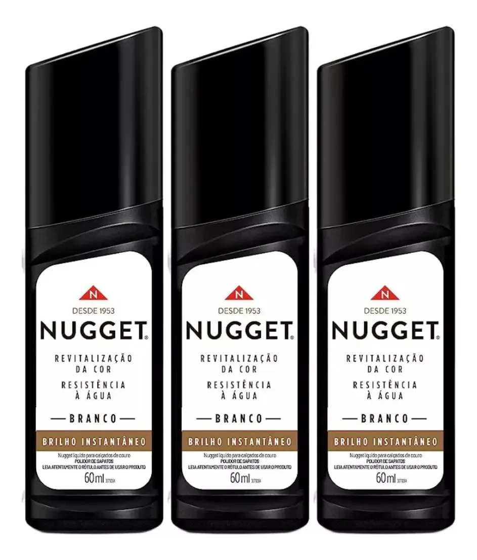 Kit 3 Nugget Branco Polidor Sapatos Bolsa Limpa Couro Brilho