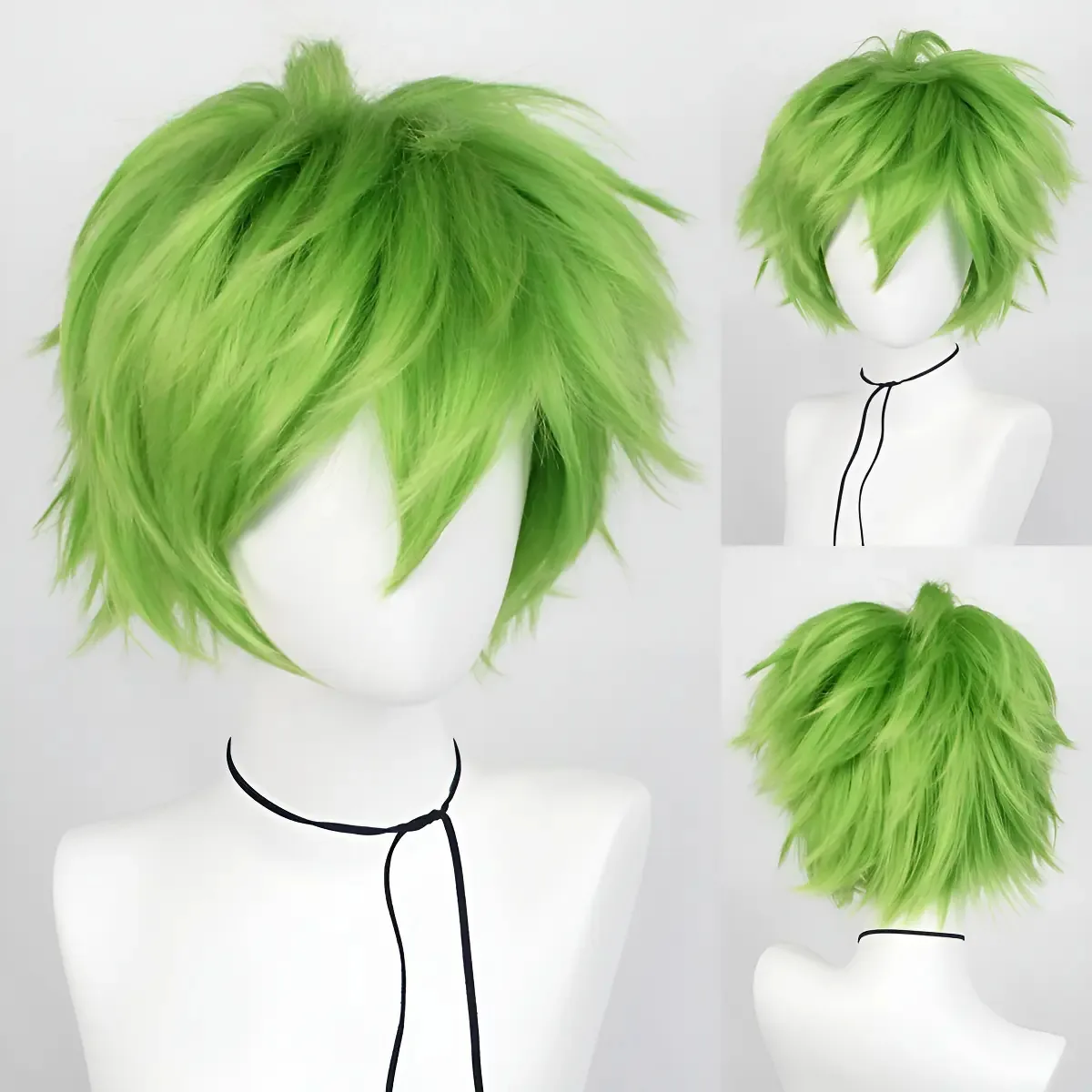 Perucas curtas de anime Cosplay 30 cm BB2C tamanho base verde limão