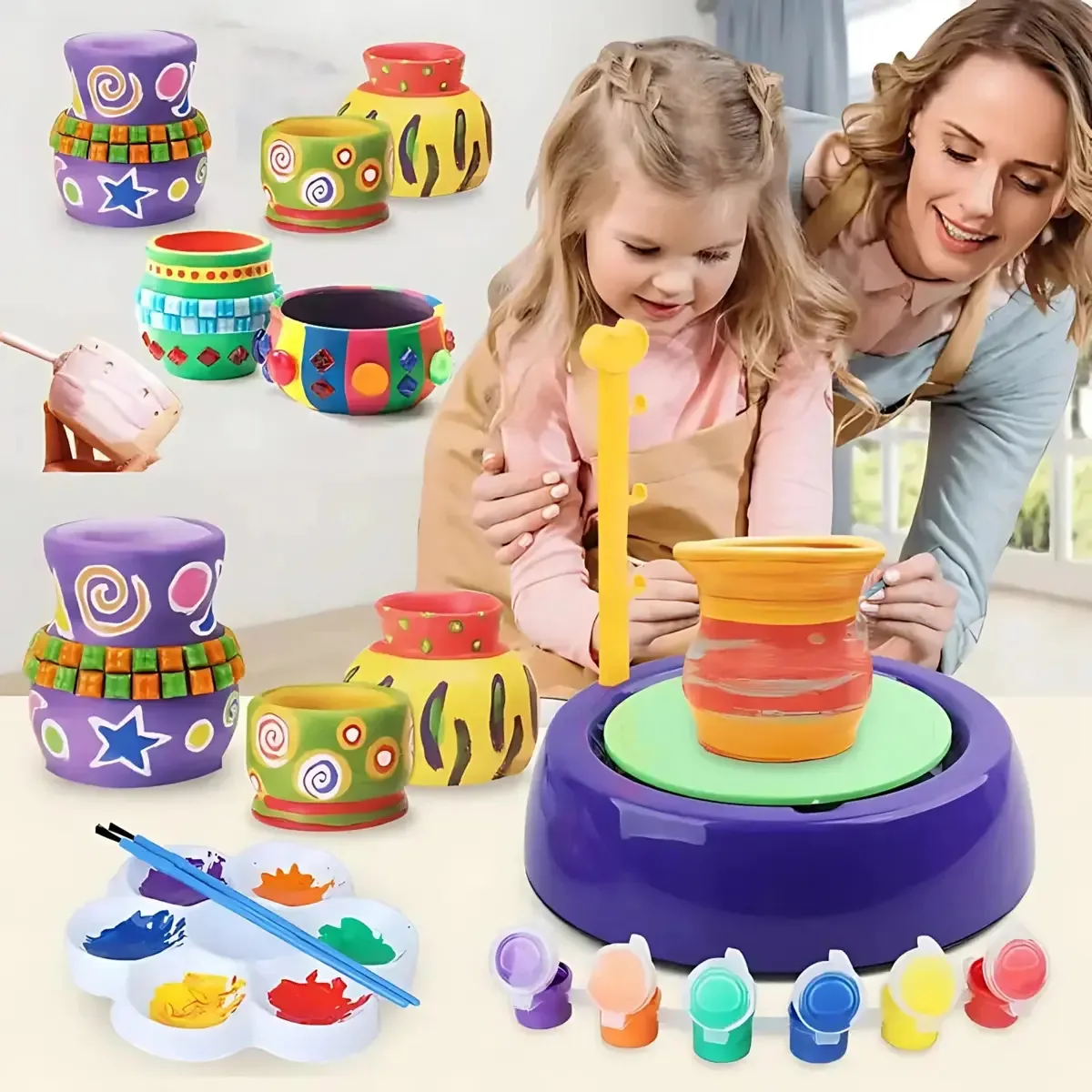 Máquina Infantil Cerâmica Brinquedo Modelar Pintar + Pincéis Argila Várias Cores Artesanato
