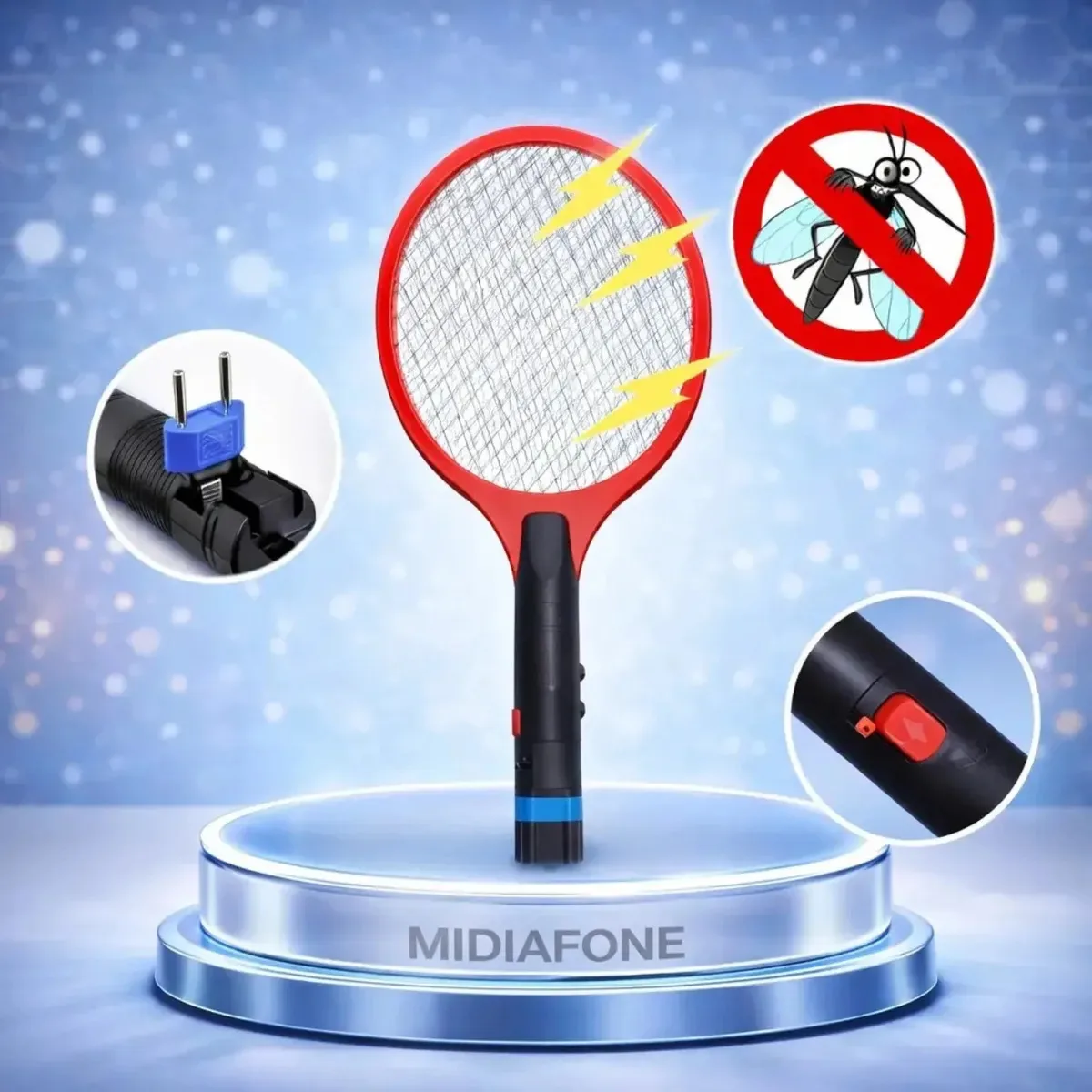 Raquete Eletrica Mata Mosquito Mosca Pernilongo Dengue Insetos Bateria Recarregavel Bivolt Portatil Uso Interno Externo Alta Potencia Protecao Segura Tela Eletrica Cor Sortida Midiafone