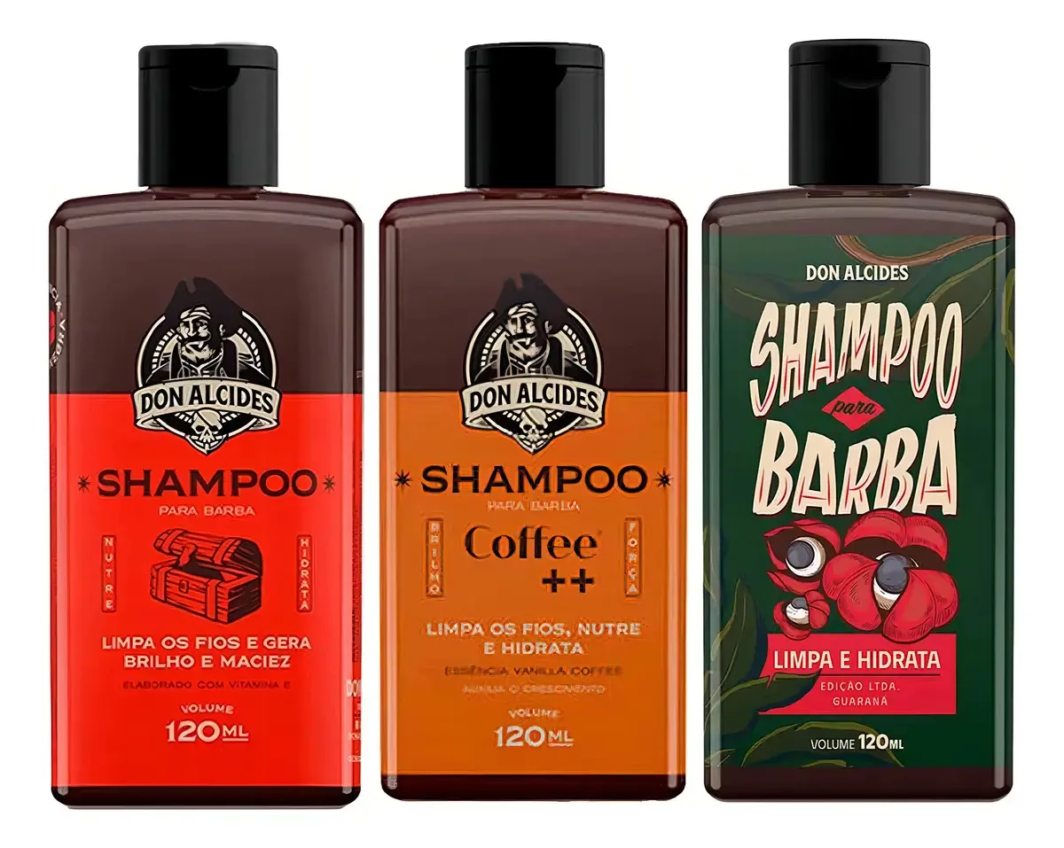 Kit 3x Shampoo Para Barba Negra Coffee Guaraná Don Alcides