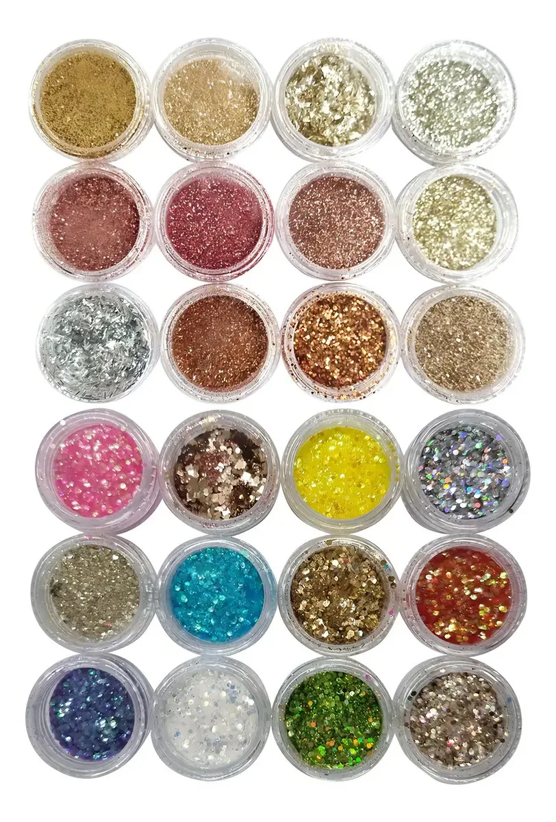 24 Glitter Encapsulado Flocado Pedrarias Caviar Strass Unhas Cor KIT 6