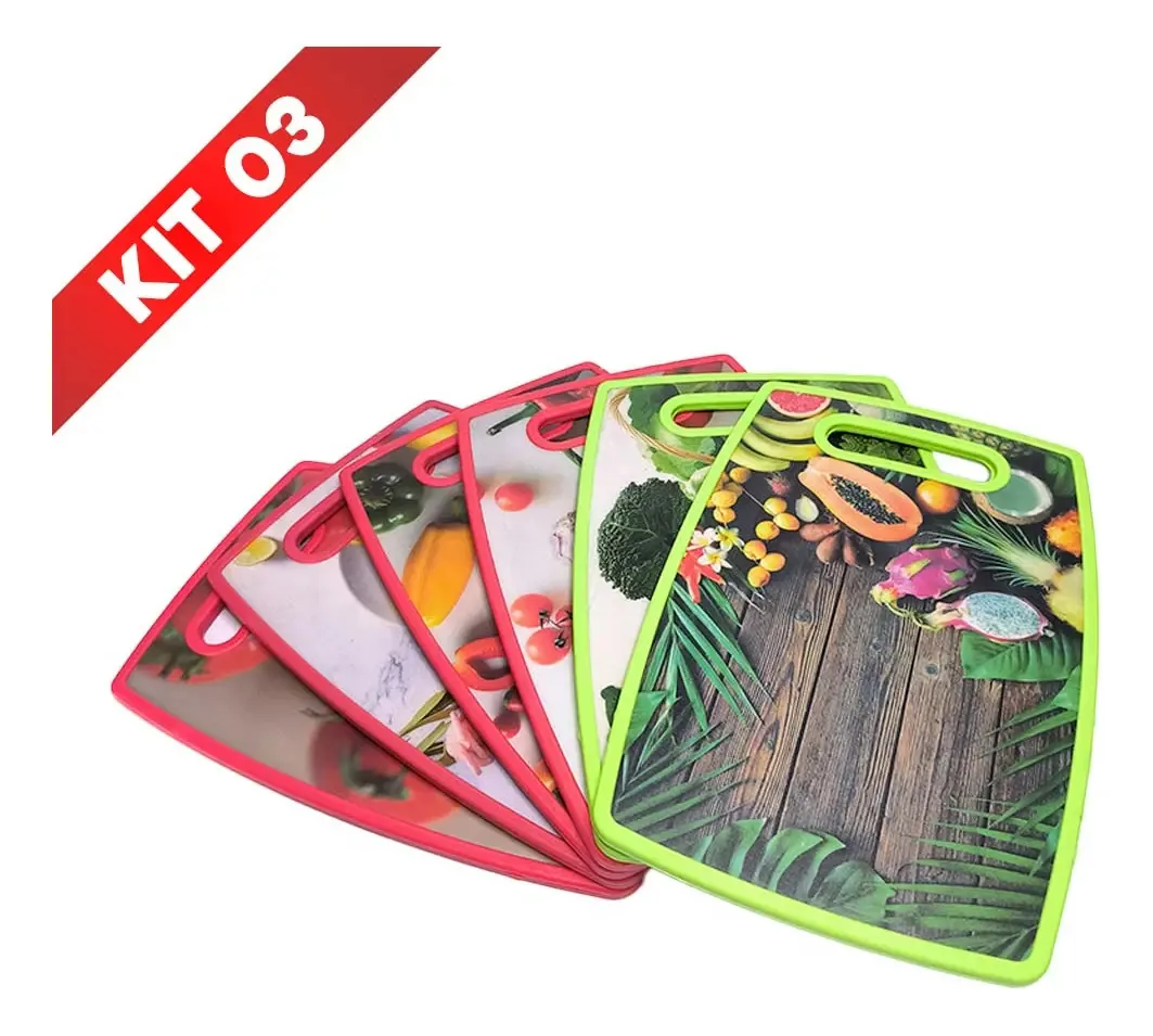 Kit 3 Tábuas Corte Antiderrapante Cozinha 30x20cm - Plástico