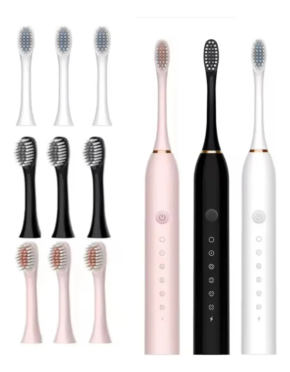 Escova Dentes Eletrica Recarregável Portátil 4 Cabeças Cor Rosa