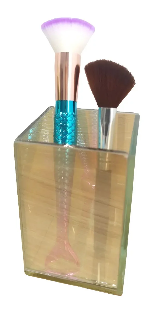 Copo Porta Escova de Dentes Vidro Dourado 6 Escovas Make Presente Dia dos Namorados