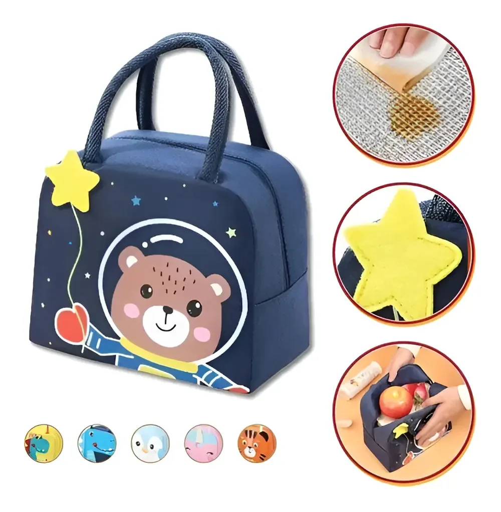 03x Lancheira Térmica Bichinhos Bolsa Creche Passeio Lanche Cor Astronauta