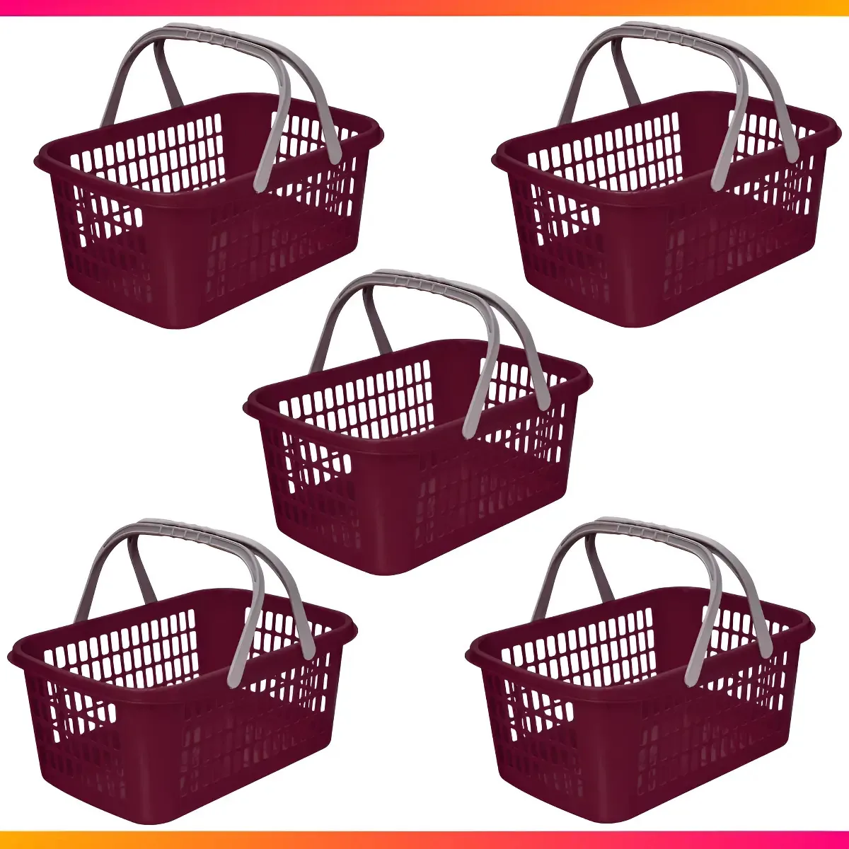 Cesta Plástica Usual Utilidades 9 Litros Kit 5 Cor Bordô
