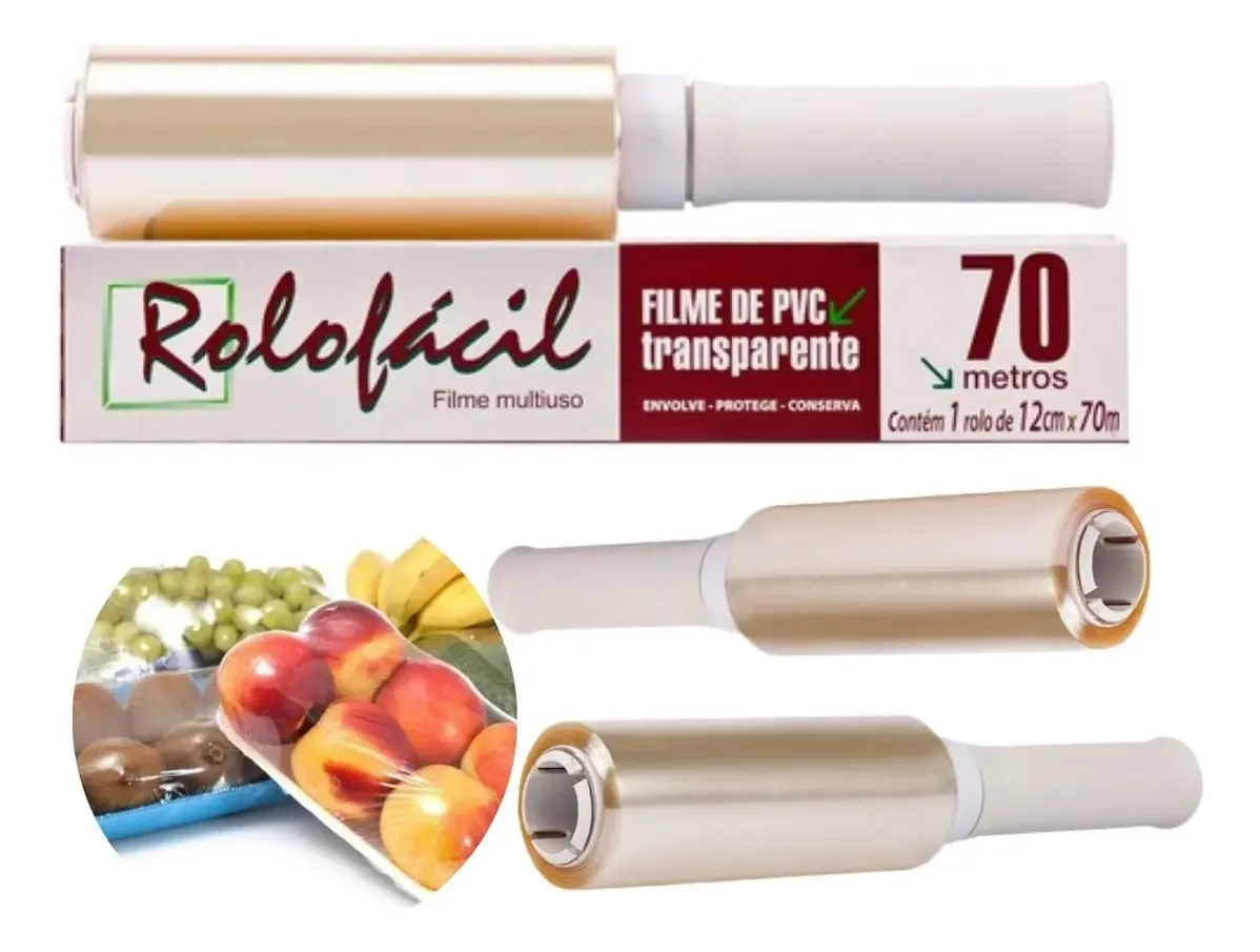 24un Filme Rolo Pvc 12x70m Rolo Fácil Transparente Com Cabo