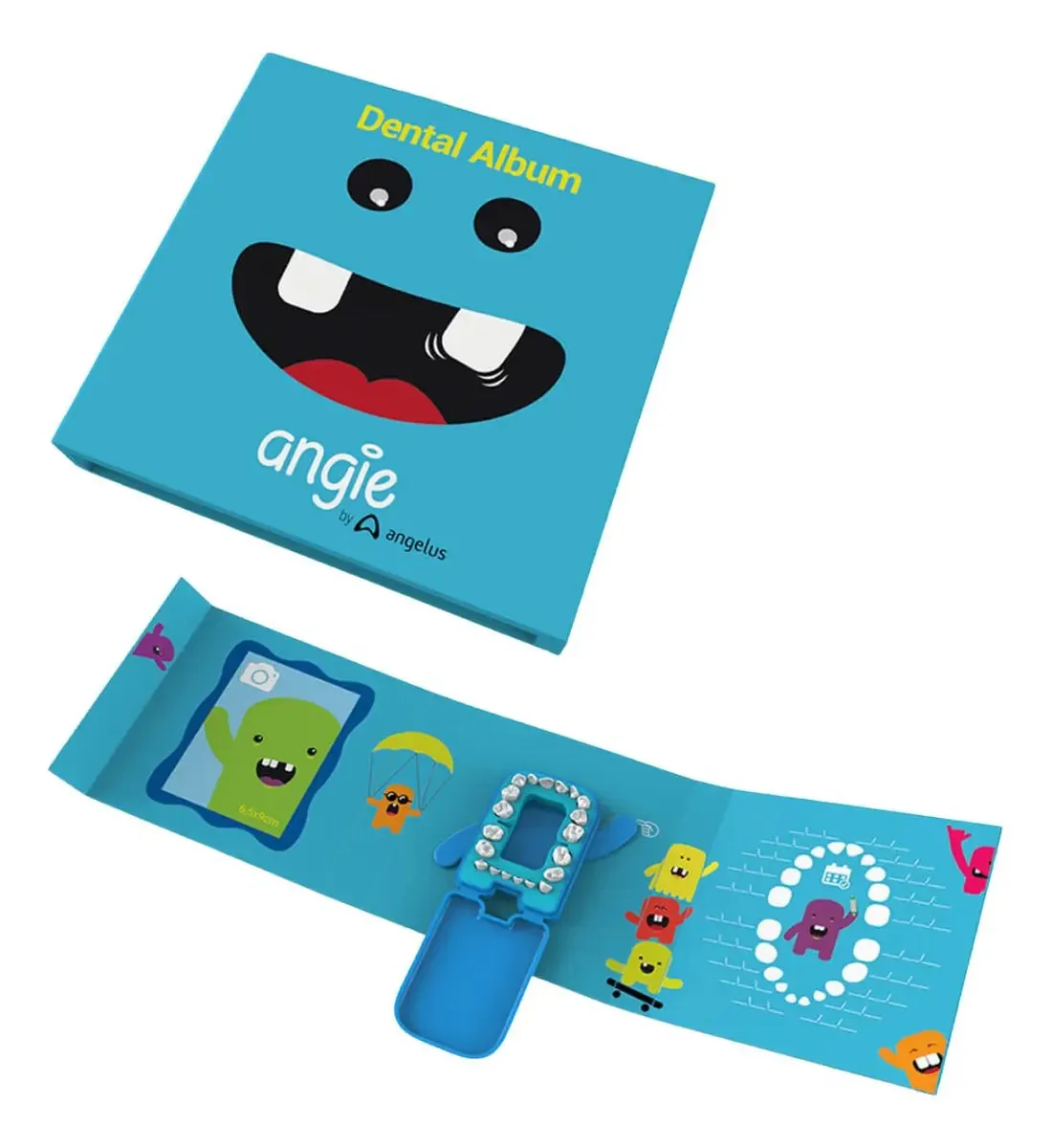 Porta Dente de Leite Azul Angie com Álbum de Recordação para Crianças