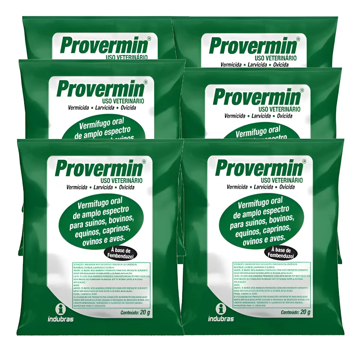 Kit com 6 Vermífugos Indubras Provermin em Pó para Suínos e Bovinos