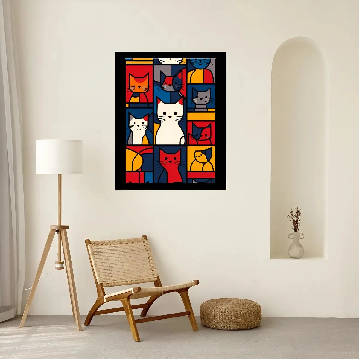 Quadro Decorativo Blocos E Bigodes 02 90x60 Com Vidro Branco Preto
