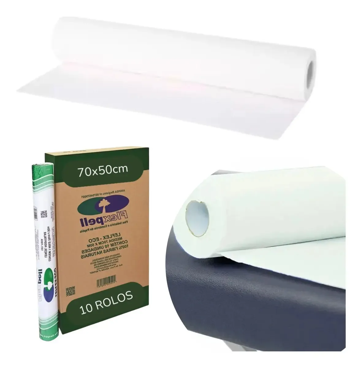 Lençol Descartavel Papel Hospitalar Maca 70x50cm Cx 10 Rolos Branco/gelo
