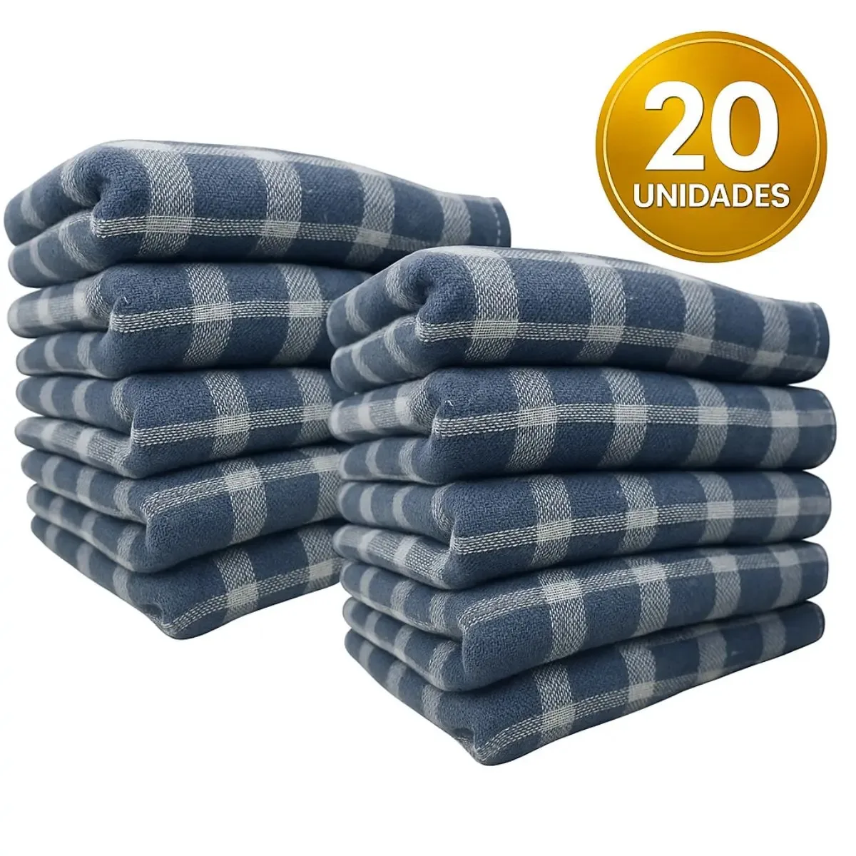 Kit 20 Panos de Chão Algodão Grosso Azul 65x42 Xadrez Limpeza Profissional para Empresas, Restaurantes e Uso Doméstico Panos Resistentes com Saco Duplo