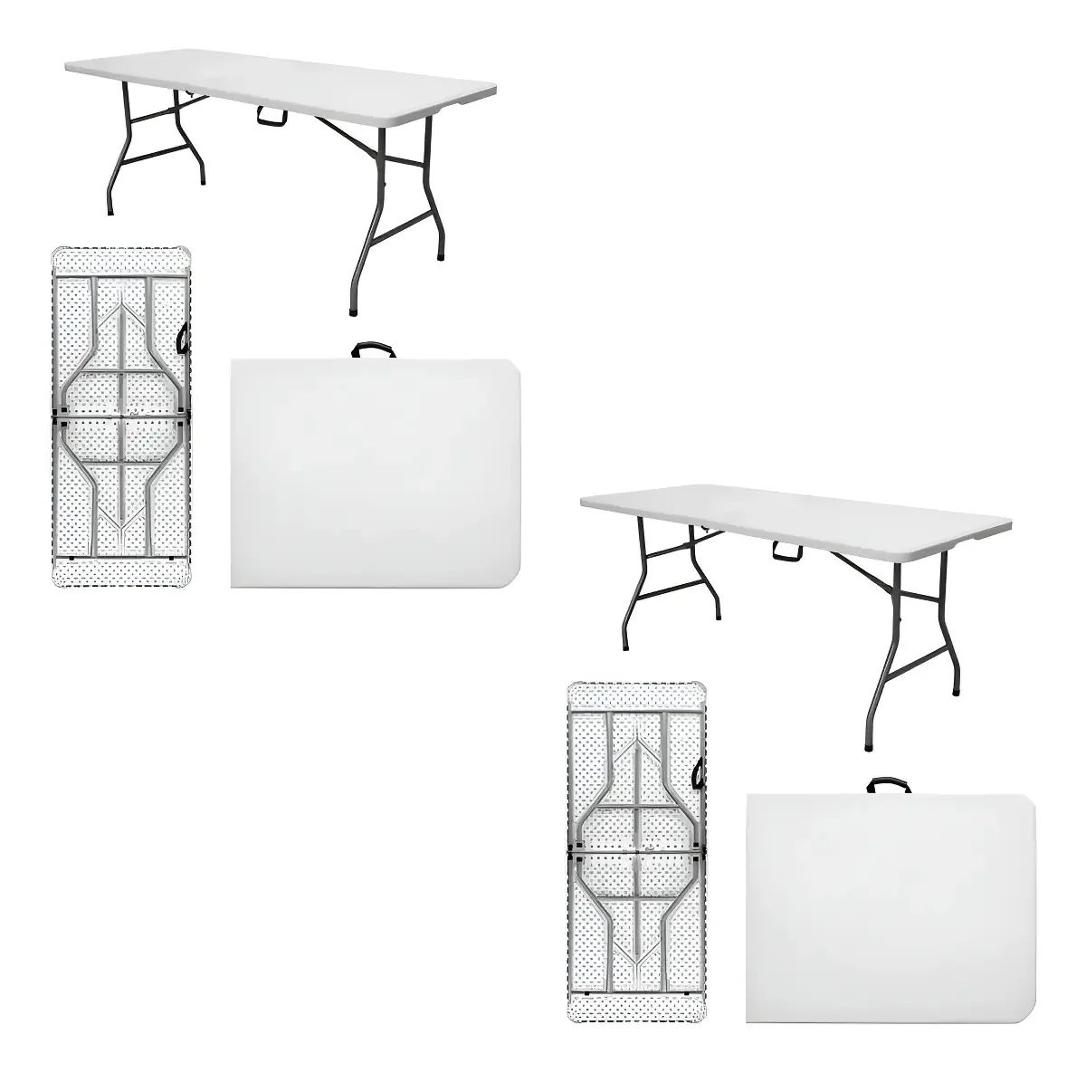 Kit 2 Mesas Dobrável Vira Maleta Portátil Com Alça Para Camping 1,80m Branco Garden Life