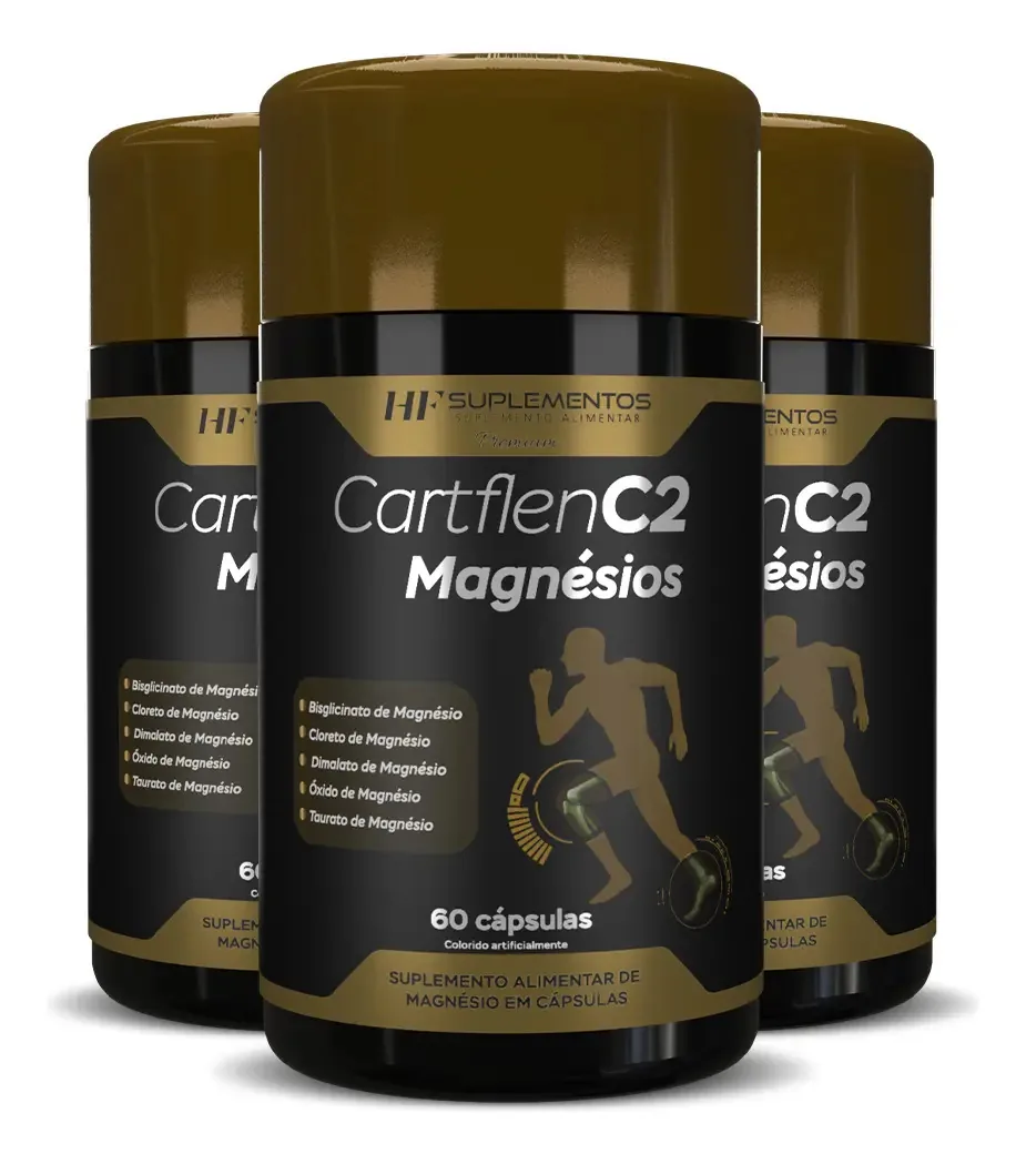 3x Cartflen C2 5 Tipos De Magnésios 60caps Hf Suplementos