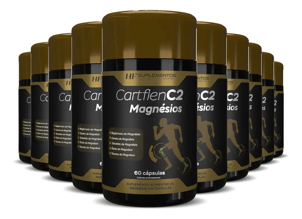 10x Cartflen C2 5 Tipos De Magnésios 60caps Hf Suplementos