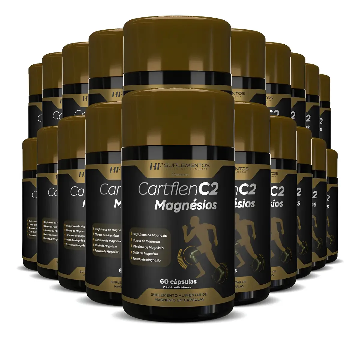 20x Cartflen C2 5 Tipos De Magnésios 60caps Hf Suplementos
