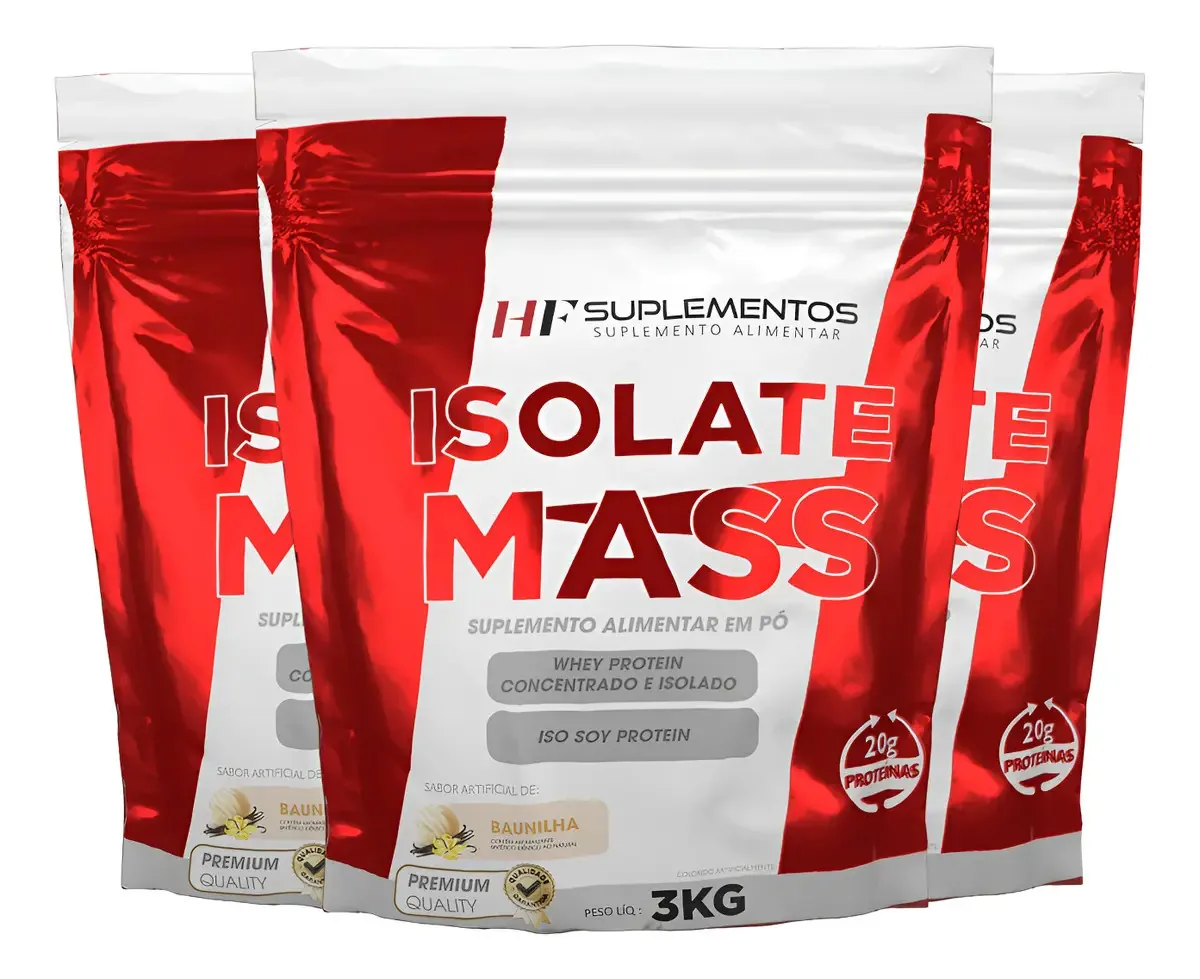 3x Isolate Mass Hipercalorico Baunilha 3kg Hf Suplementos