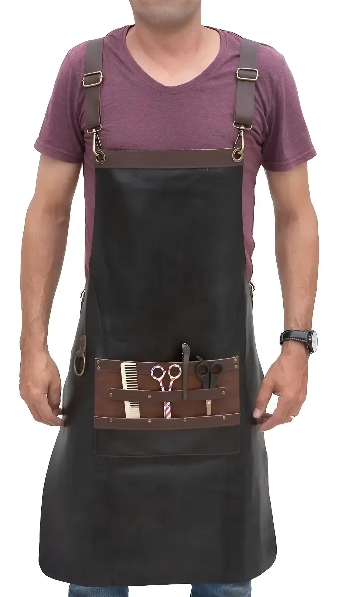 Pack 5 Aventais Barbeiro de Couro Legítimo SPARTTAN Preto