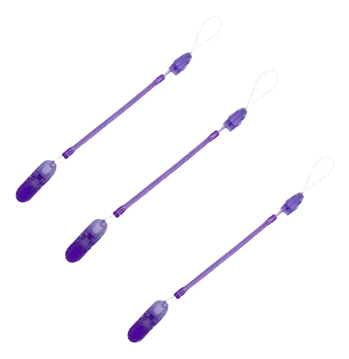 Kit 3 Prendedores de Chupeta Roxos Mister K Silicone 23cm Mola Universal
