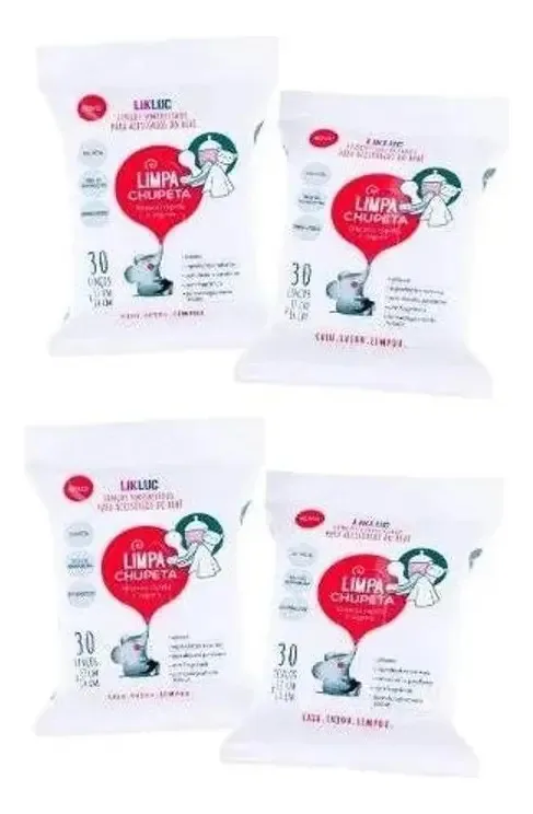 Kit Com 4 Lenços Umedecidos Limpa Chupeta Likluc Limpeza