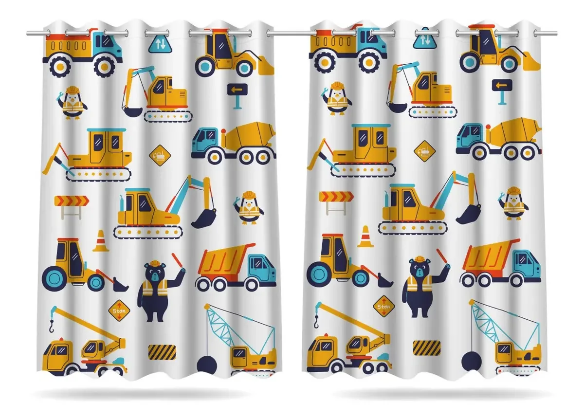 Cortina Quarto Infantil Menino Carrinhos Trator 2,60x1,50m Cor Trator