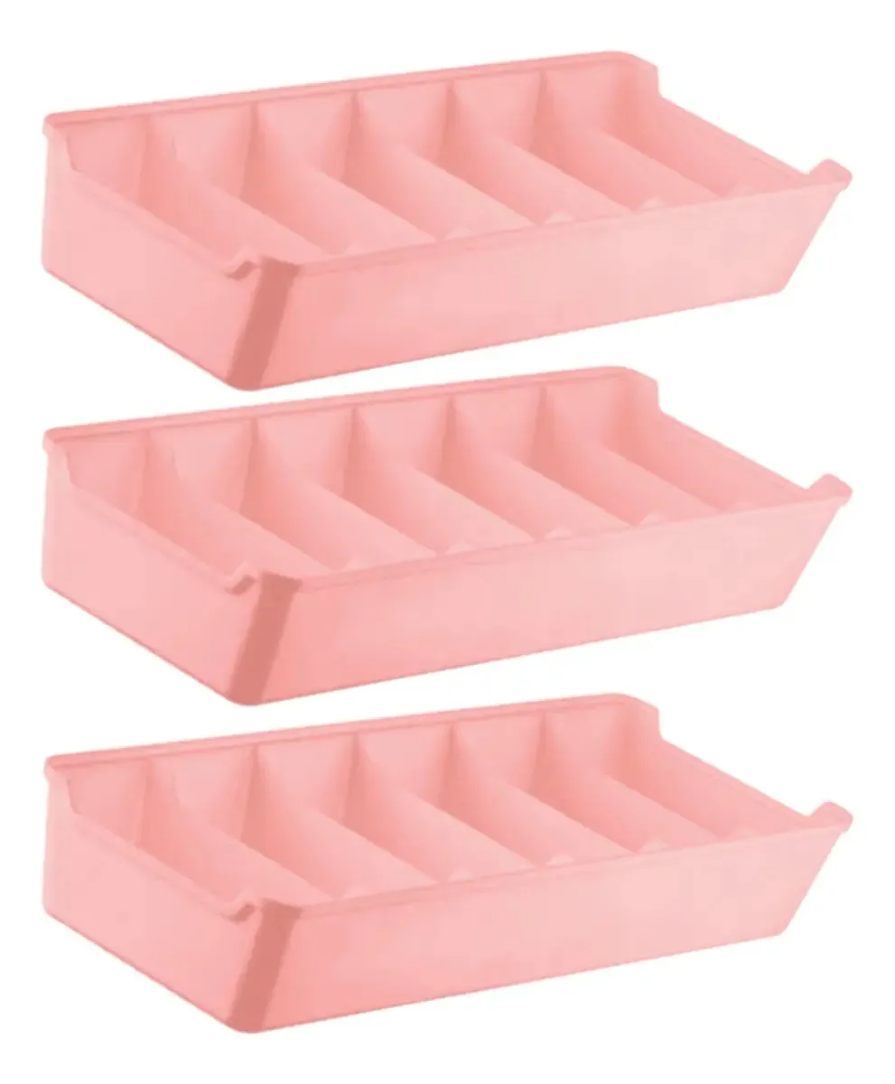 3x Organizador Gaveta Roupa Divisória Cueca Meia 125x340mm Rosa