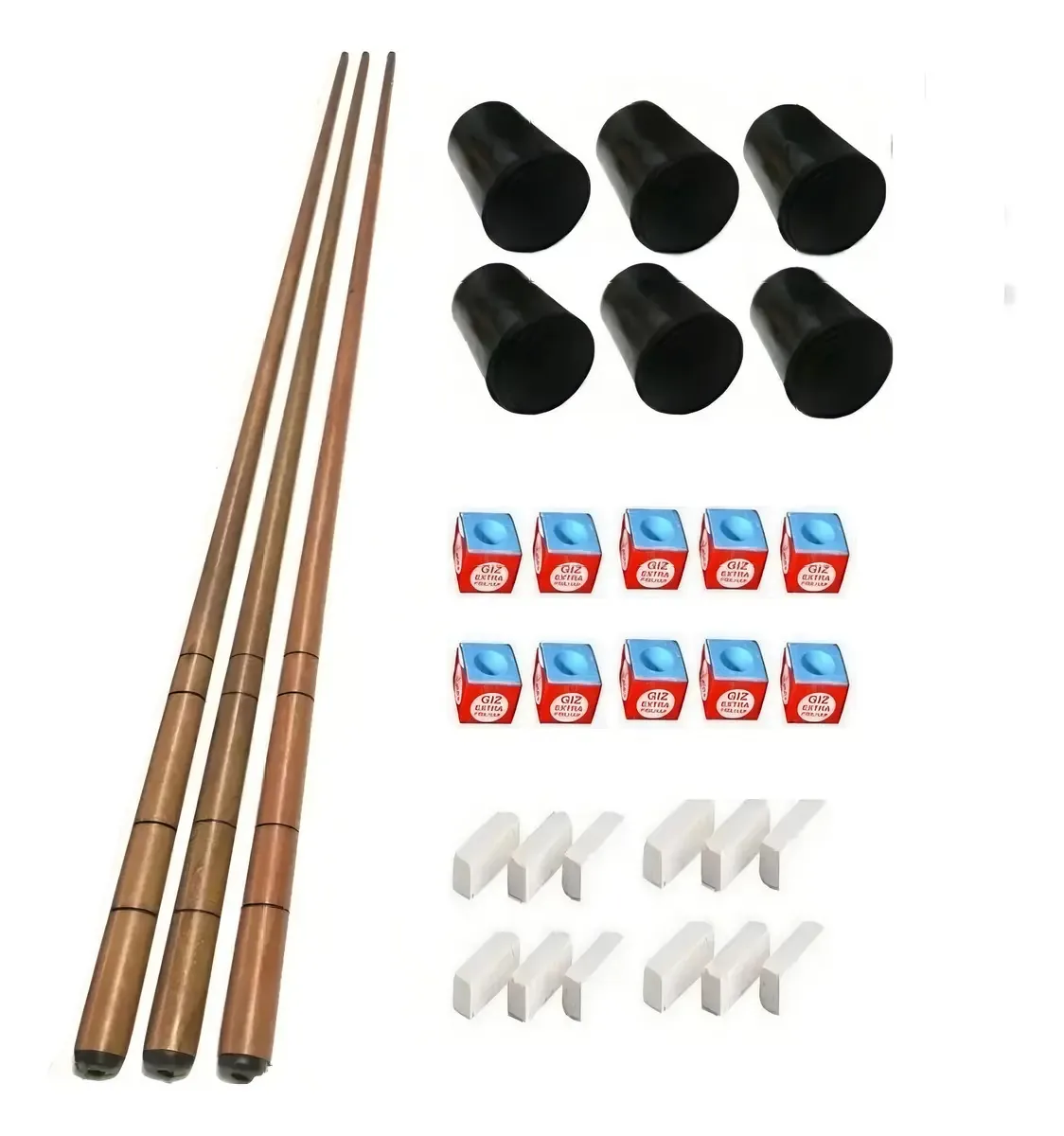 3 Tacos Bar Sinuca Snooker Ipê 1.45m + Kit Giz + 6 Ristas