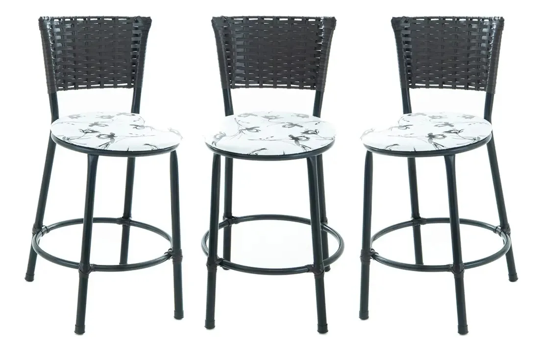 Kit 3 Banqueta Baixa Junco Tabaco Estilo E Conforto Cor Branco Florido