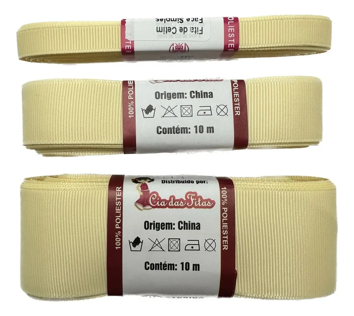 Fita Gorgurão Creme 38mm 22mm 10mm Kit 30m Laços e Artesanato