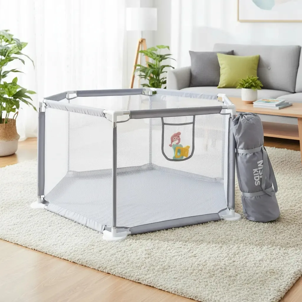 Cercadinho Bebe Infantil Desmontável Portátil Chiqueirinho Cor Cinza