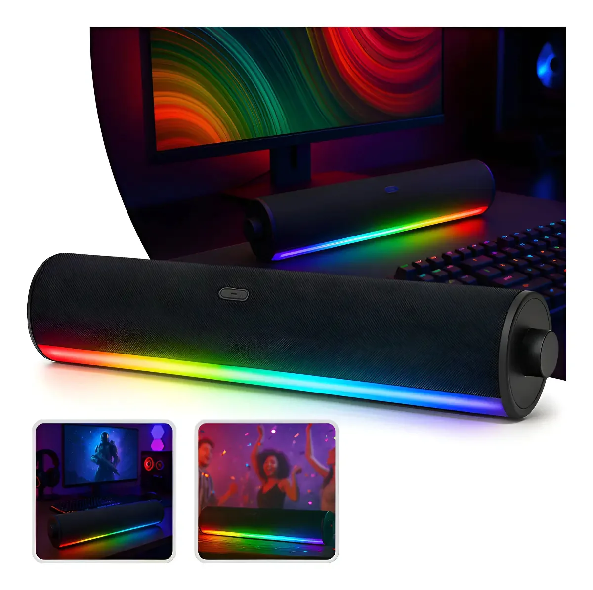 Caixa De Som Soundbar Subwoofer Bluetooth Potente 14w Led Rgb Compativel Smart Tv Pc Celular P2 Sd Usb Cor Preto Digital Informatica