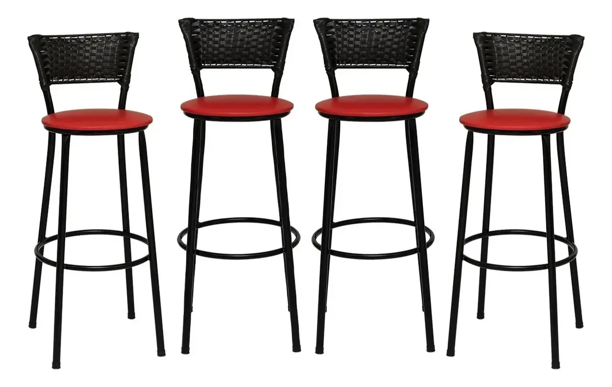 Banqueta Itagold Luxo 4 Unidades Aço 85cm Industrial Acabamento Da Estrutura Estrutura Preta Cor Vermelho