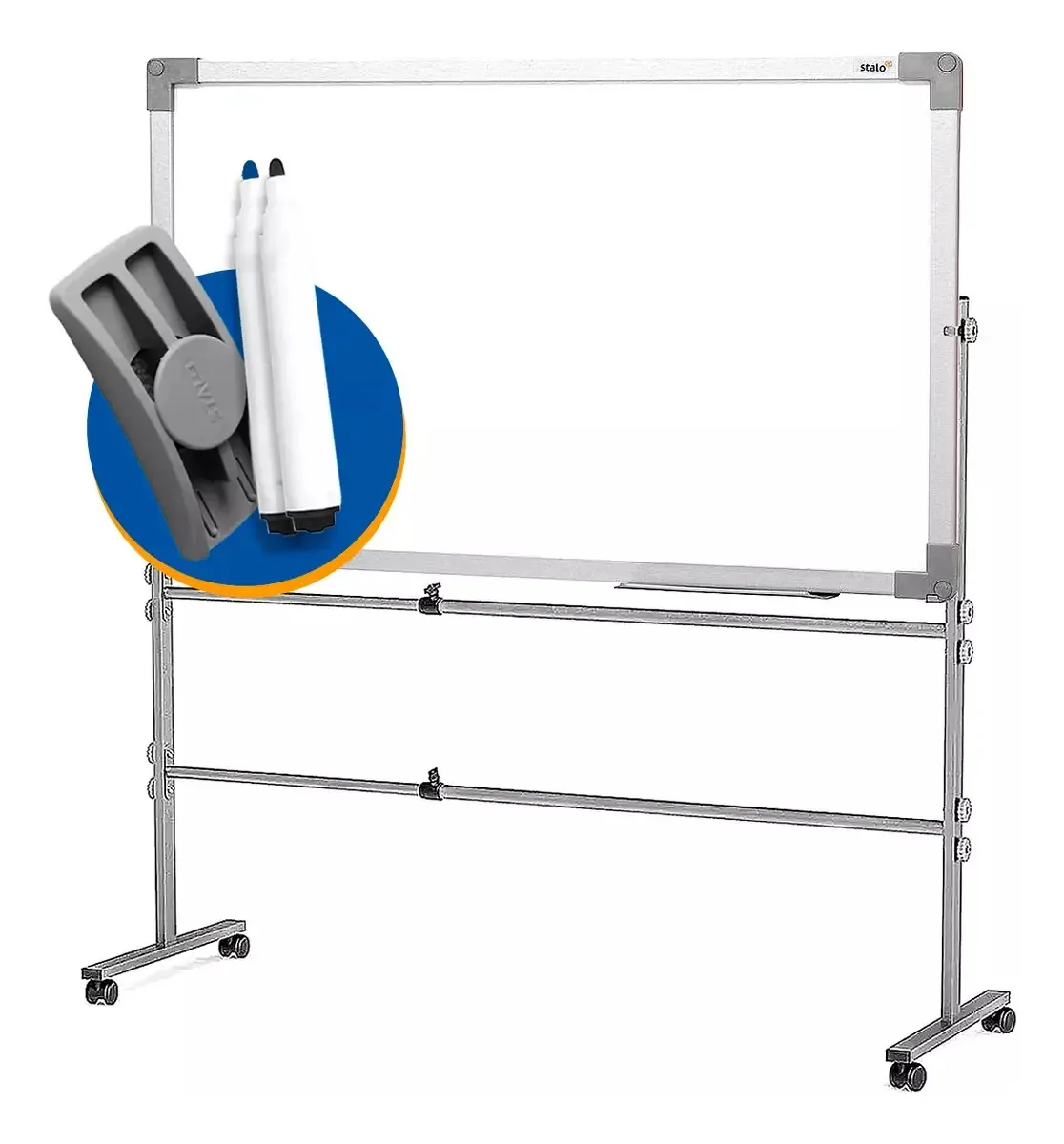 Lousa Quadro Branco 120x90 Cm Alumínio Soft Com Cavalete De Rodas + 2 Canetas E Apagador