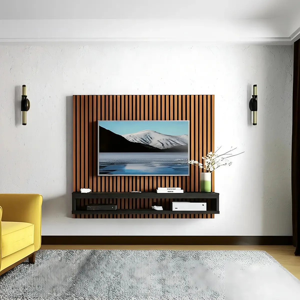 Estante Painel TV 43-48 Polegadas Ripado Freijo Preto RPM Móveis