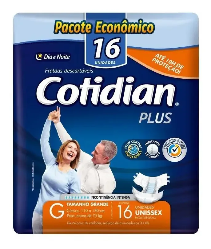 Fralda Geriátrica Adulto Cotidian Plus G Com 16 Fraldas