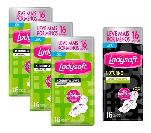 Kit Ladysoft - 48 Absorventes Femininos Normal + 16 Noturnos