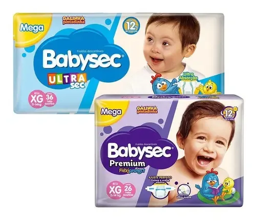 Kit 36 Fraldas Babysec Ultrasec Xg + 26 Fraldas Premium Xg