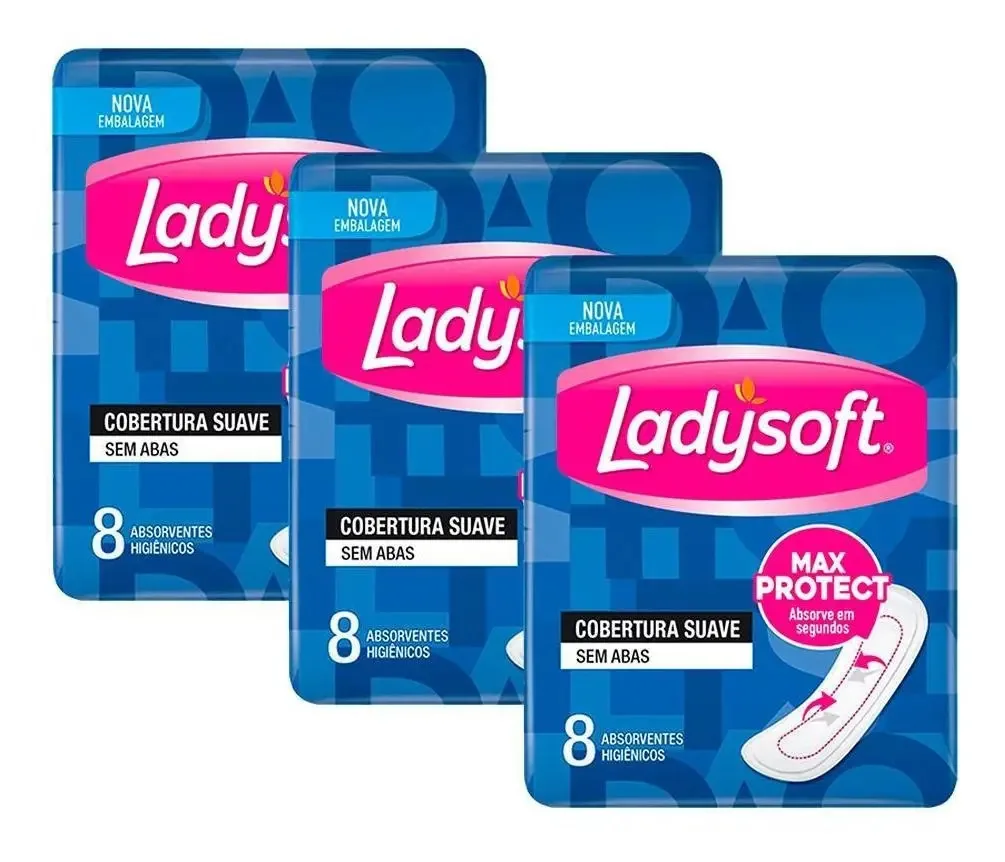 Kit 24 Absorventes Femininos Ladysoft Normal Suave Sem Abas