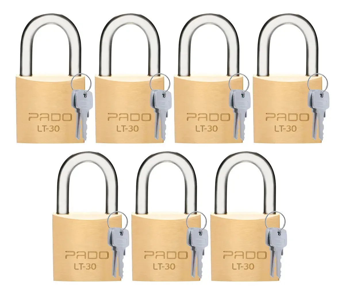 Kit 7 Cadeado Pado 30mm Lt Mesmo Segredo Resistente E Chaves Cor Dourado