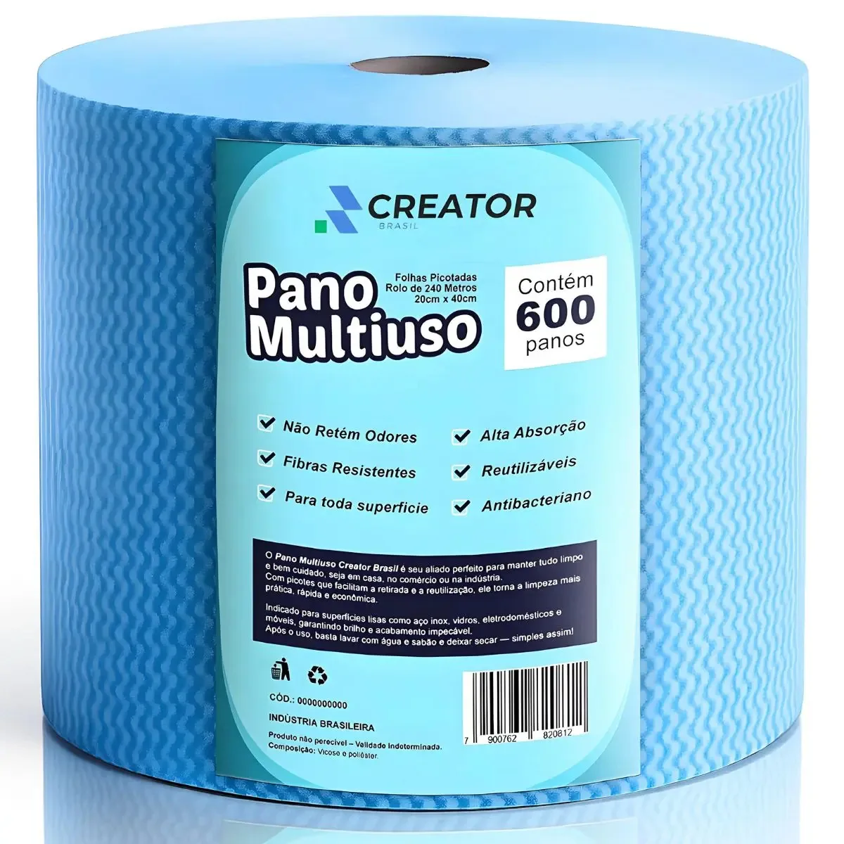 600 Panos Multiuso Perfex 20x40cm Rolo Limpeza Cor Azul Creator Brasil